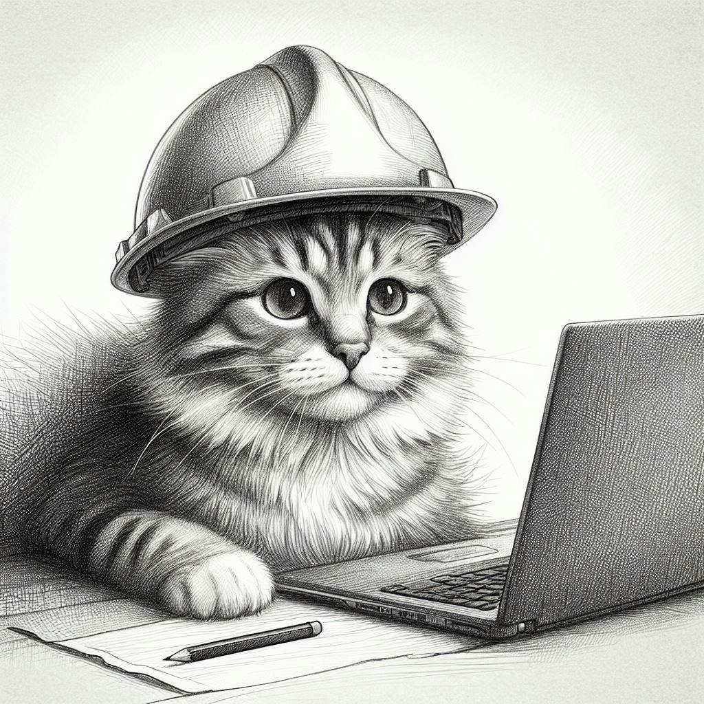 cat constructor image using a laptop